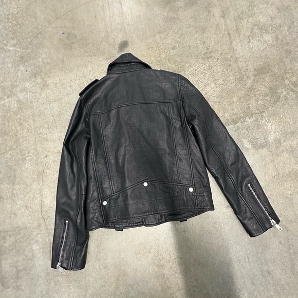 7 For All Mankind Leather motorcycle Jacket black grunge size medium punk rock - Picture 6 of 8